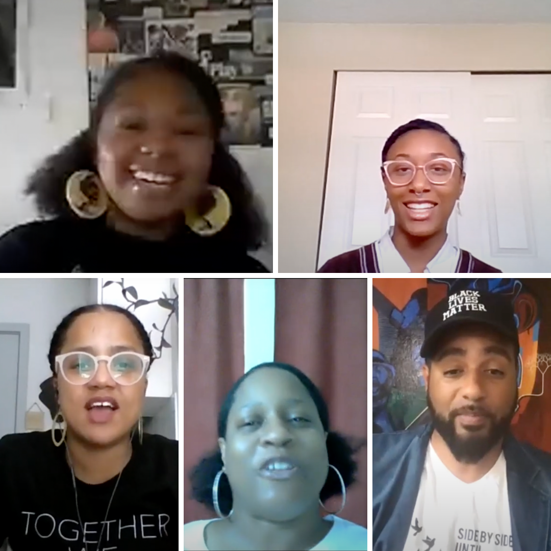 Five community organizers in Zoom grid webinar